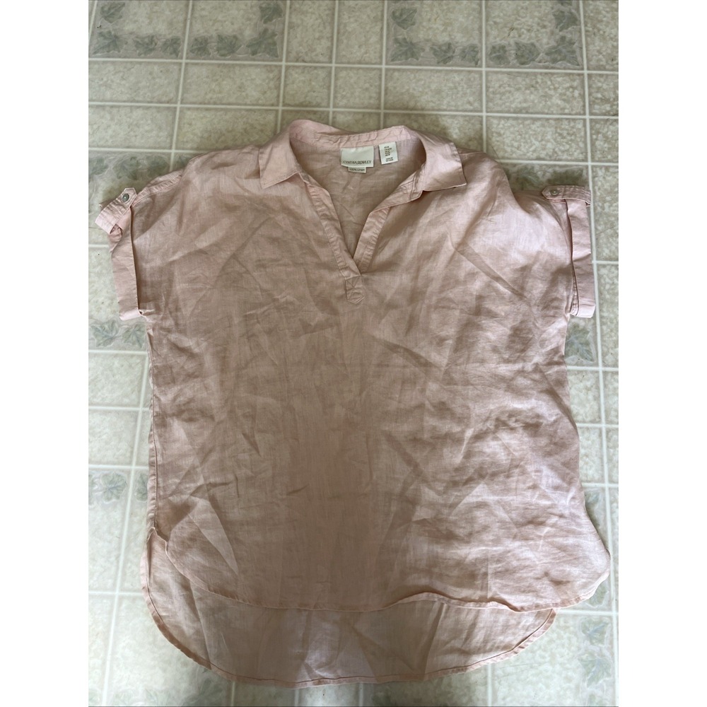 Cynthia‎ Rowley Medium Split Neckline Shirt Boxy Linen Peach Capsule Minimalist